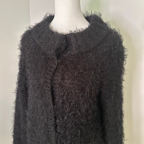 Free People black fur button up long sleeve sweater jacket size M - Picture 4 of 8